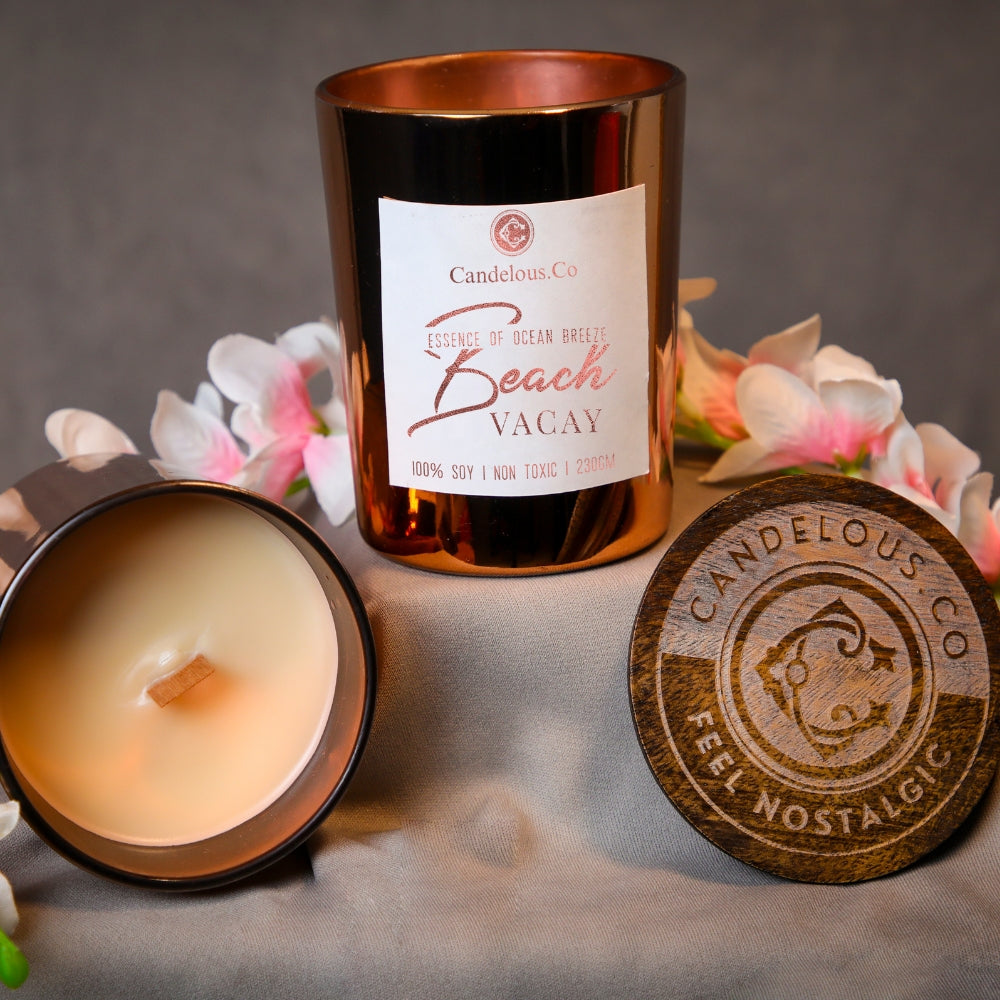 Soy Wax| Wood Wick |  Scented Candle | BEACH VACAY -  essence of ocean breeze