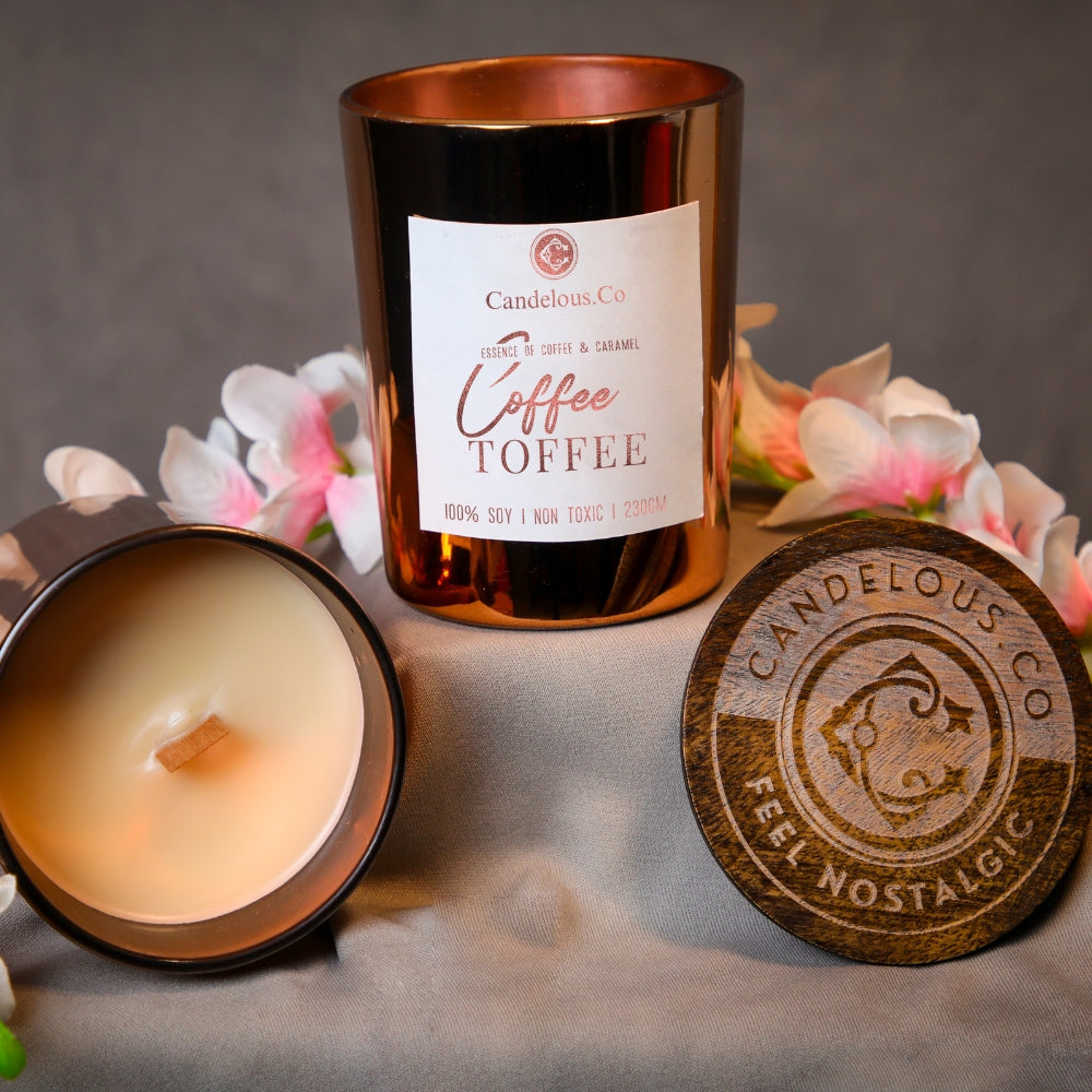 Soy Wax| Wood Wick |  Scented Candle | COFFEE TOFFEE -  essence of coffee flavoured toffee