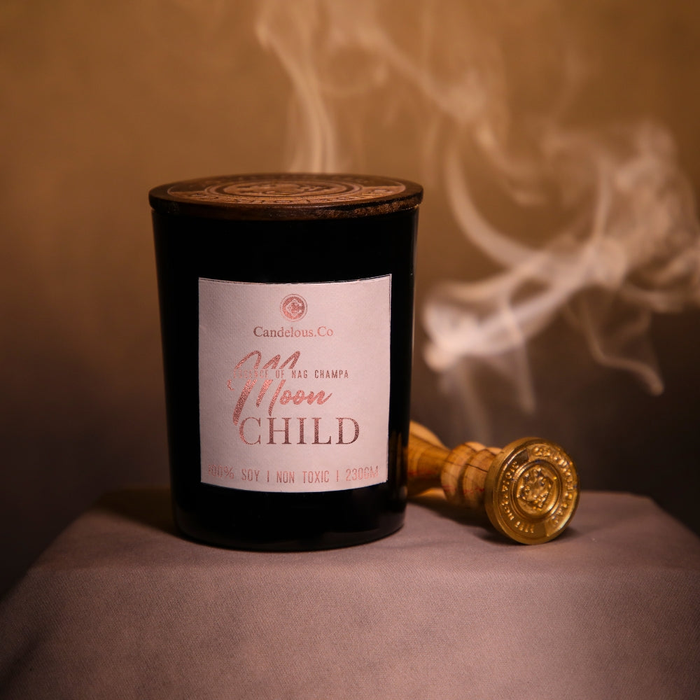 Soy Wax Wood Wick Candle | MOON CHILD - floral essence of nag champa