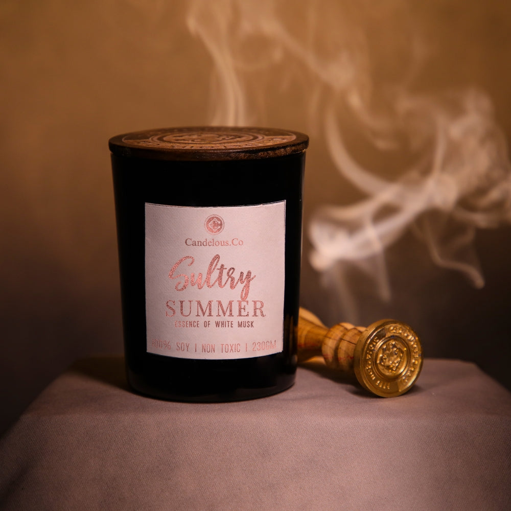 Soy Wax| Wood Wick |  Scented Candle | SULTRY SUMMER- essence of white musk
