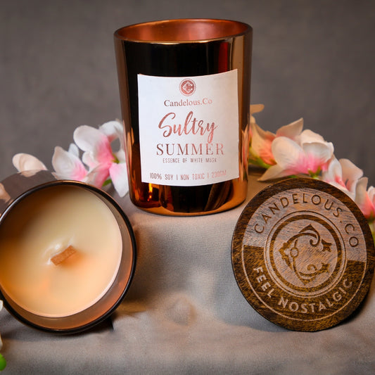 Soy Wax| Wood Wick |  Scented Candle | SULTRY SUMMER- essence of white musk