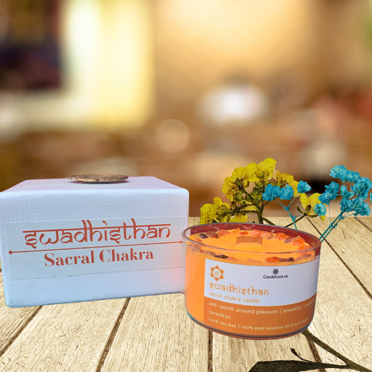 CANDELOUS.CO WOOD WICK SOY WAX MEDITATION CANDLE | Swadhisthan Chakra